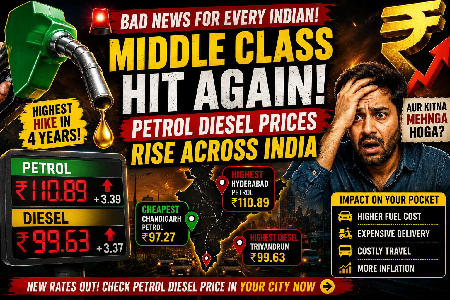 Middle Class Hit Again! Petrol Diesel Prices Rise Across India