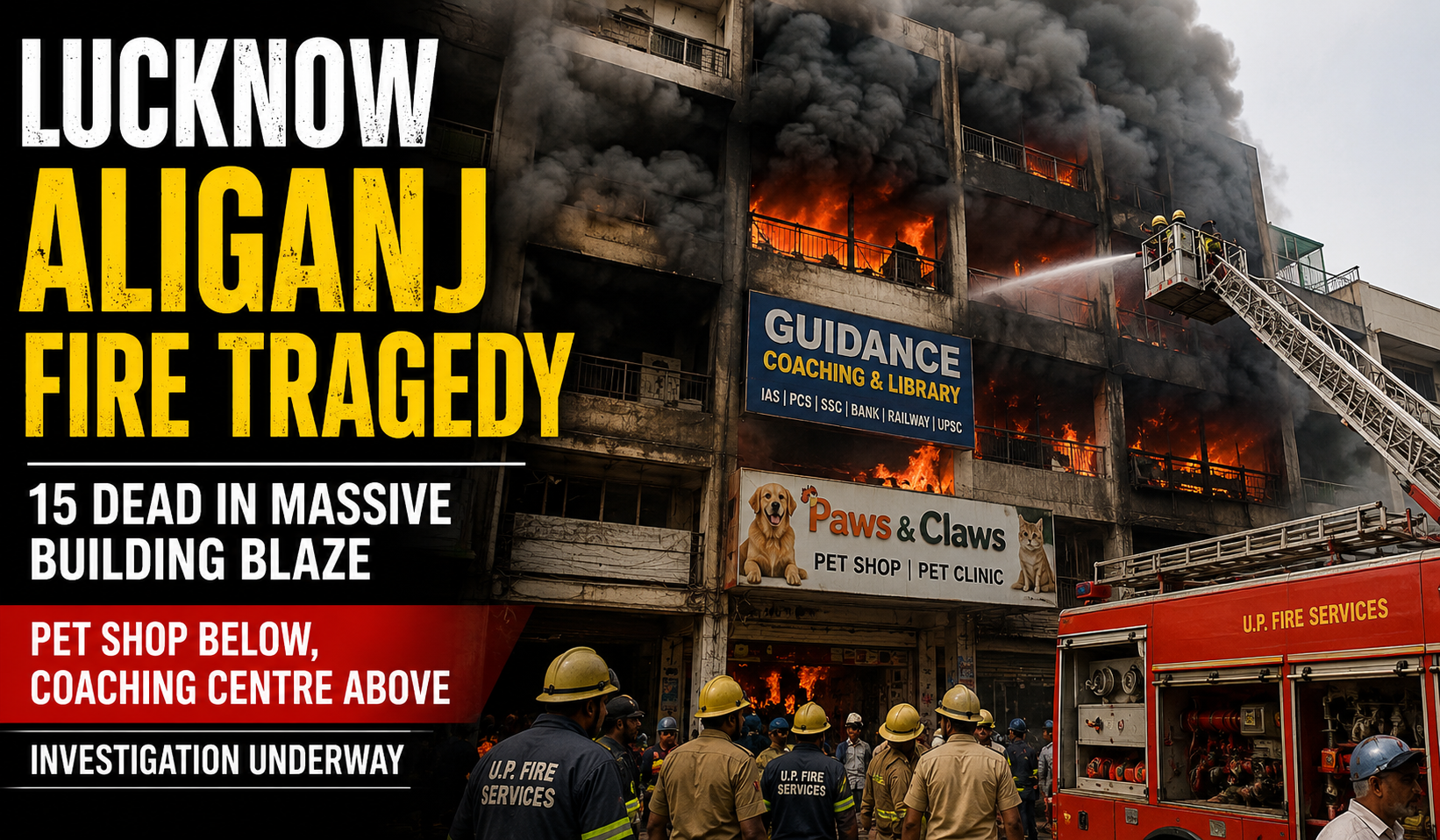 Lucknow Aliganj Fire Tragedy: Deadly Blaze at Coaching Building Above Pet Shop Claims Multiple Lives